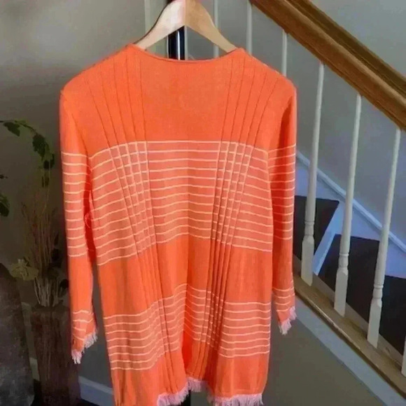 BELFORD Pima Cotton Orange Scoop Neck Sweater with Frilly Cuffs and Hem. Size L - Picture 3 of 11